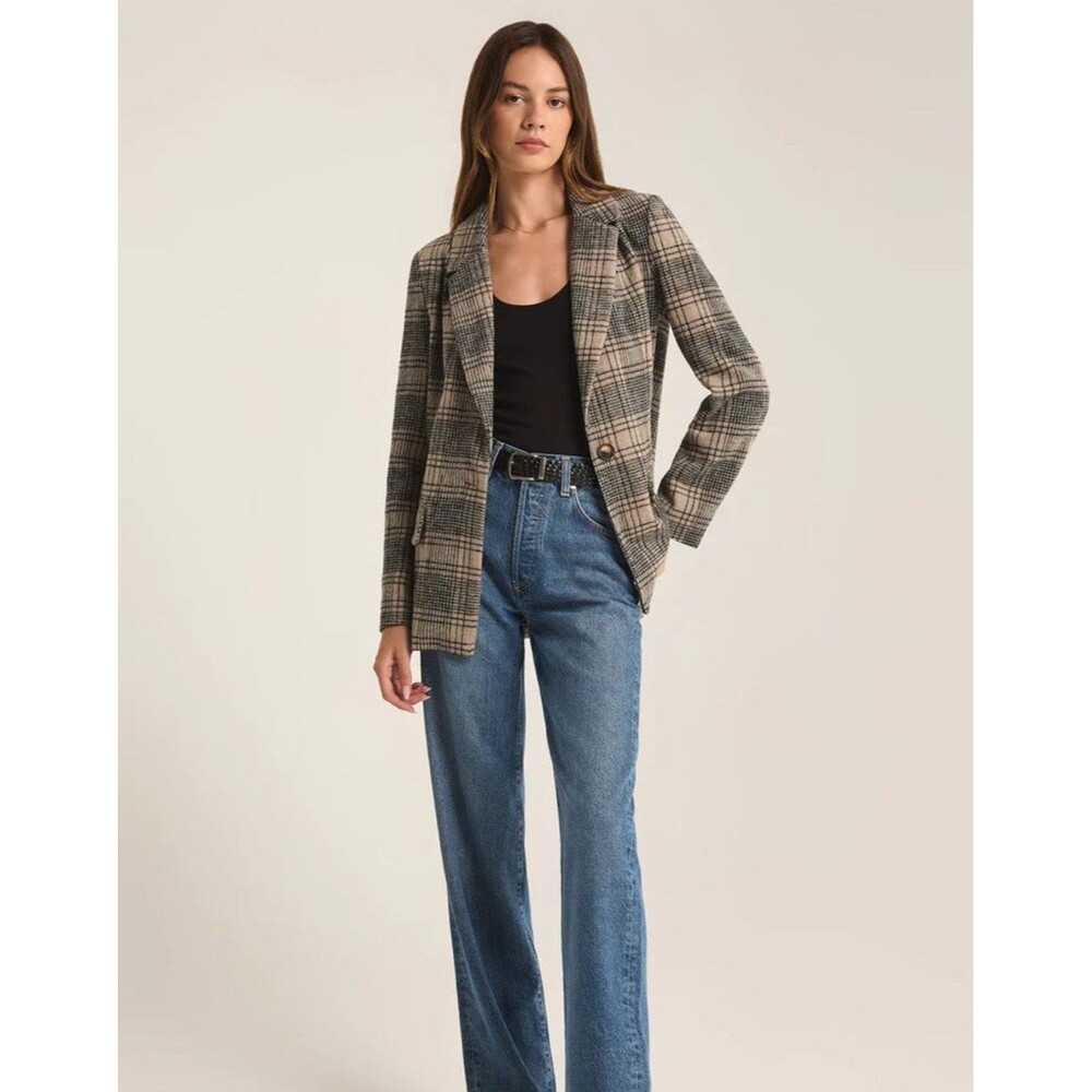 Z Supply Kingston Relaxed Plaid Blazer Size XS Coat In Earthen Grey Womenโs NEW